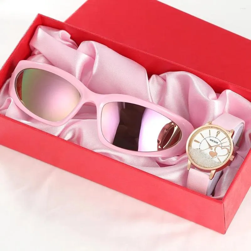 Armbandsur 2st Set Simple Women Watch Glasses Leather Heart Quartz Female Dress Clock Montre Femme