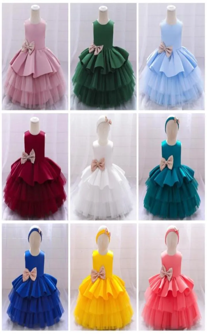 Kinderen prinses jurk meisjes mode feest solide baby cake bruiloft pailletten bowknot jurk 78 z28181868