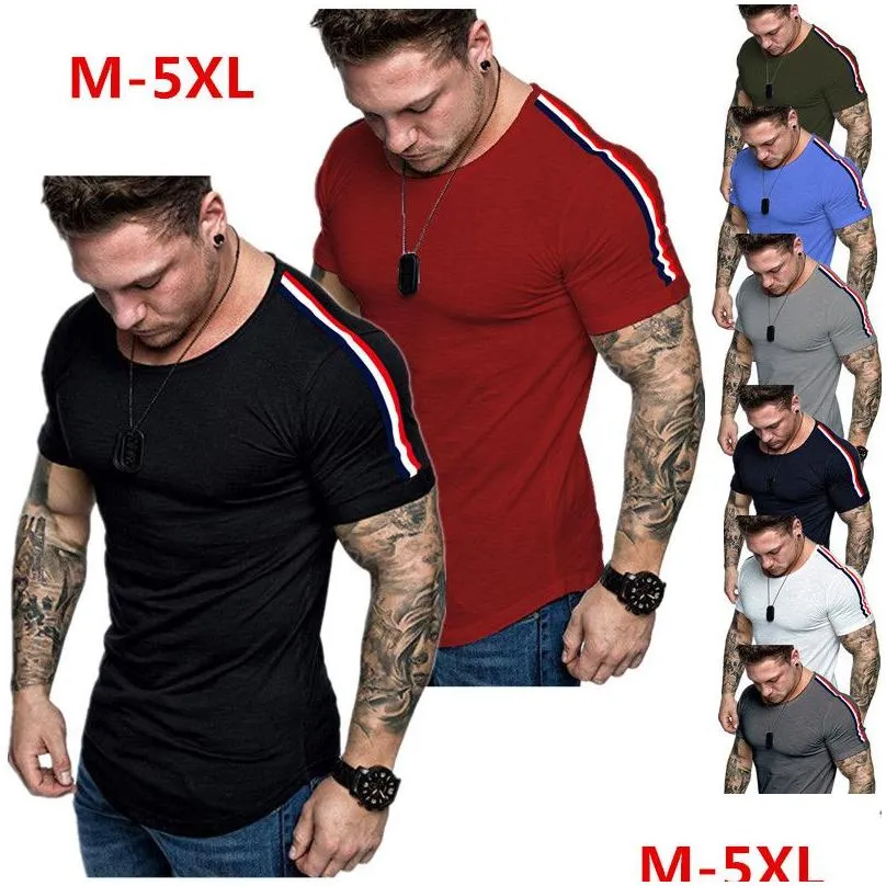 T-shirts masculins Nouveaux t-shirts décontractés d'été hommes massifs slim fitness sport manche courte o-cou sur la taille de tshirt pour hommes