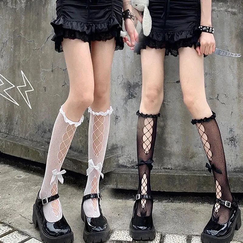 Women Socks 1/2pair Lolita Lace JK Stockings Female Long Bow Tie Cross Wooden Ear Uniform Knee Girls' Princess