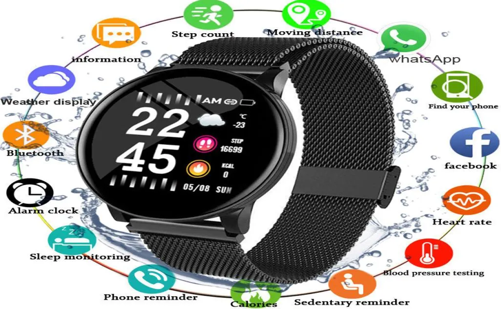 Smart Watch Men Kvinnor Touch Screen Blood Pressure Heartwate Smartwatch Women Waterproof Watch Sport för Android iOS Xiaomi 20199356855