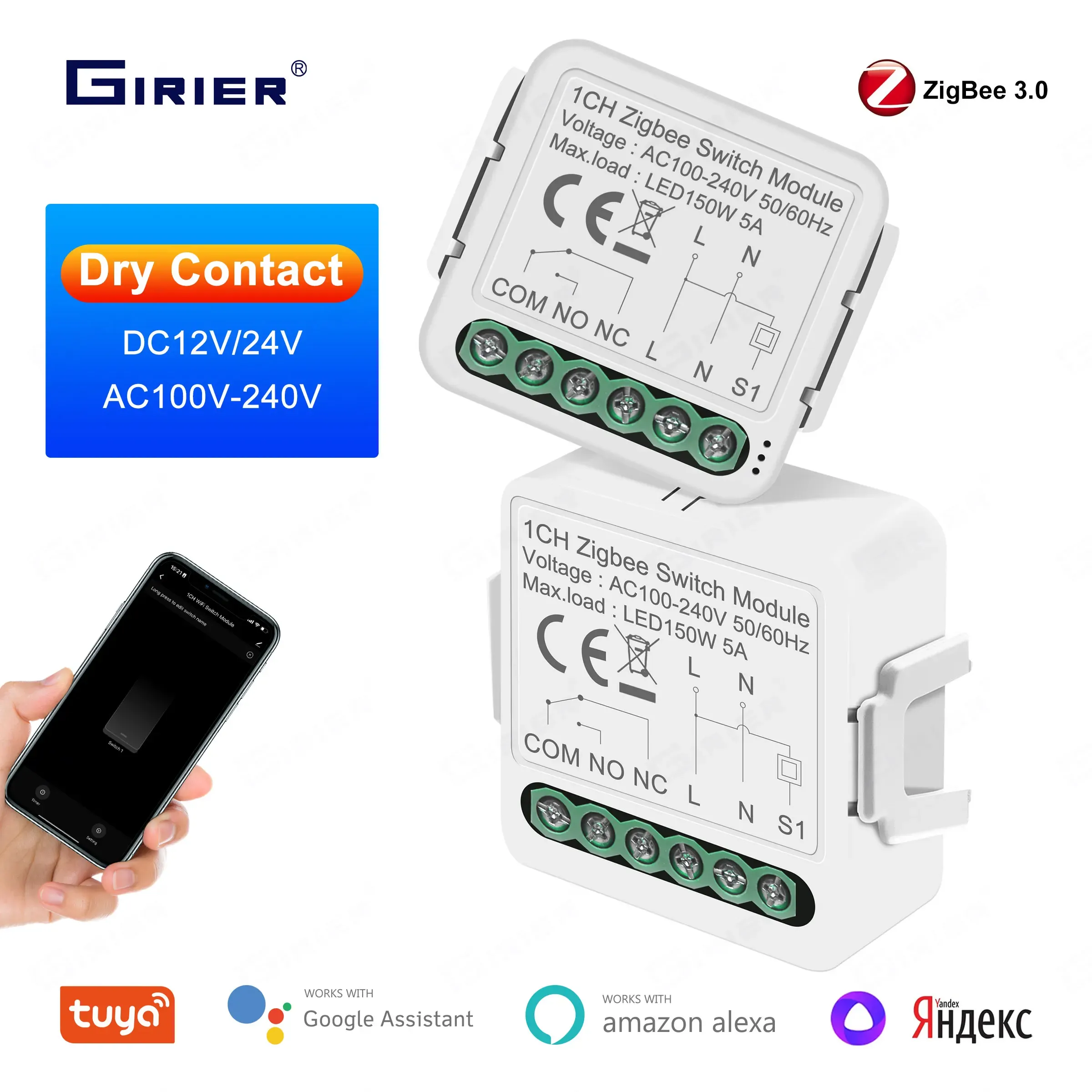 Module ZigBee 3.0 Pour Rideau Motorisé - Contrôle Via Appli/voix (Alexa, Google), 16A AC/10A DC, Hub Requis