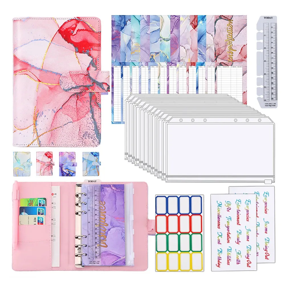 Notebooks A6 Marble Colorful Budget Budget Planner Binder Cash Inviluppo per il budget Budget in contanti finanziari dell'organizzatore di denaro