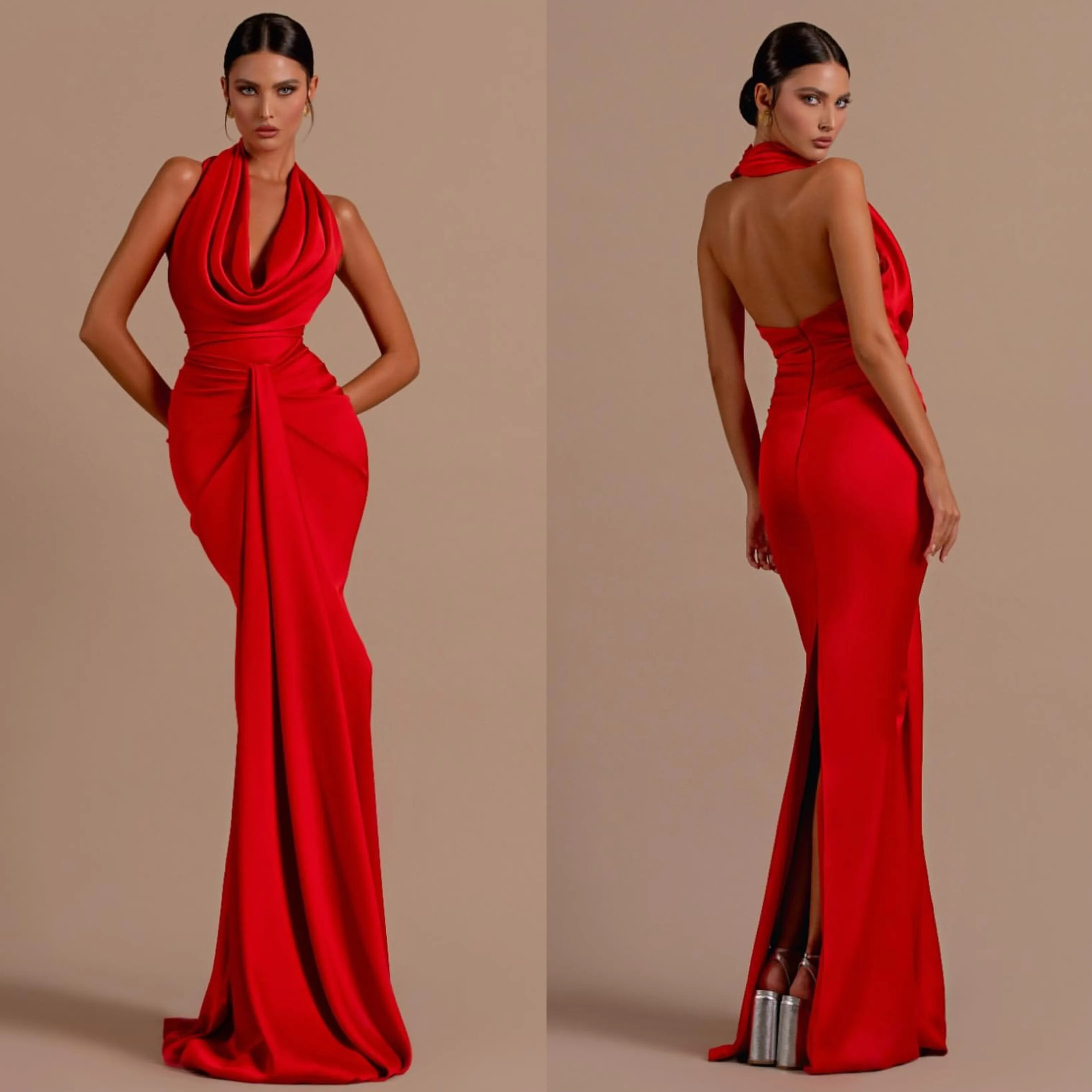 Czerwona syrena wieczorowa sukienki Elegancka kantar V SCIC SACK FORMALNE SUKIETY PROM SUKIENKI SUKIENKI na specjalną okazję z tyłu szacie de soiree