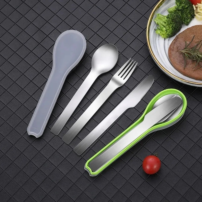 NEW Covered Stainless Steel Portable Cutlery Complete Dining Table Set of Tableware Kitchen Gadget Set Dinner Knife