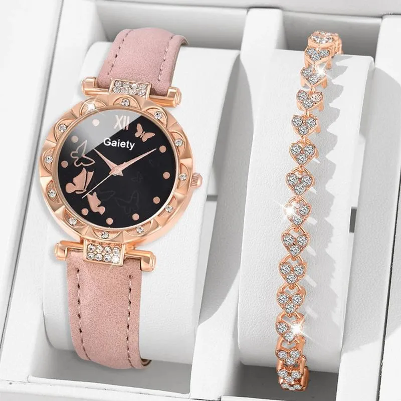 Orologi da polso 2 pezzi/set da donna Shiny Sinestone Butterfly Quartz Watch and Jewelry Set - Perfetto regalo per la mamma