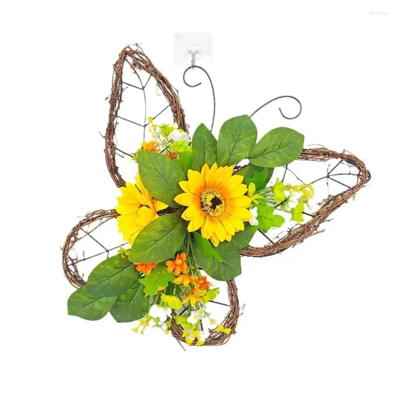 Decorative Flowers Spring Decoration Butterfly Wreath Simulation Flower Door Window Hangings Home Cardboard Heart