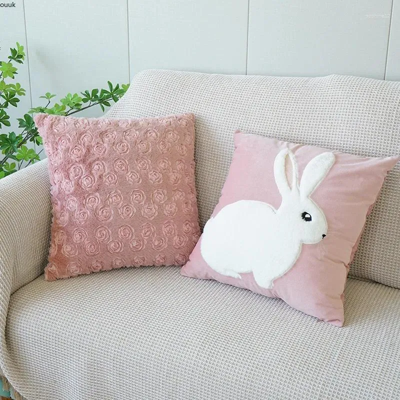 Pillow Home Decorative Pink Throw Pillowcase 3D Flower Cover Cute Plush Girl Heart Sofa Bedside Decor