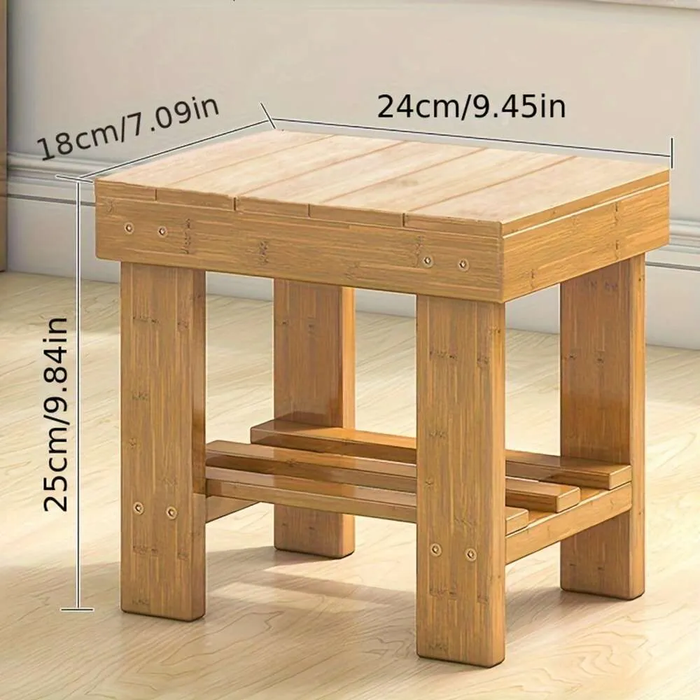 Bamboo Household Square Stool for Changing Shoes, Durable Storage Stool, Space Saving Organizer of Office, Living Room, Bedroom, Home, Dorm, Bedroom