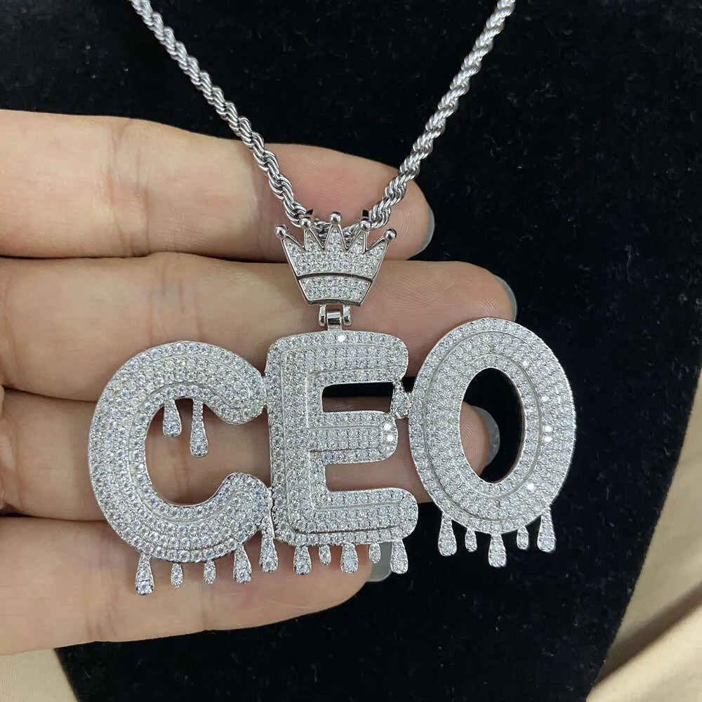GEMS HQ 45x68mm solido S925 Silver Iced Out Diamond Letter CEO PIP Hop Hop Necklace for Uomini