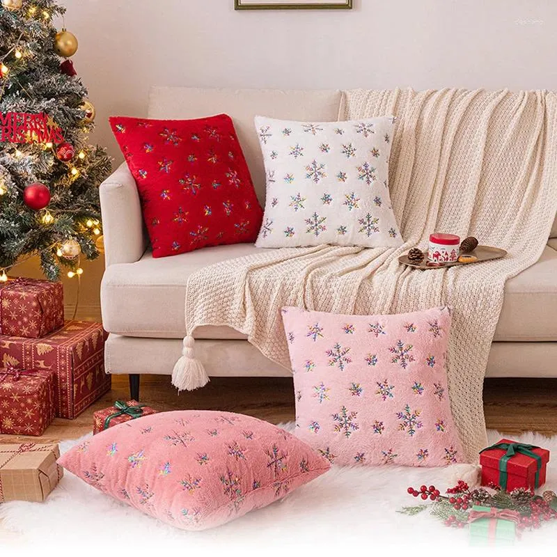 Oreiller coloré en peluche de couverture de flocon de neige paillettes 45x45cm nordique de Noël léger luxe jet tasse d'oreiller canapé-lit décoration de la maison