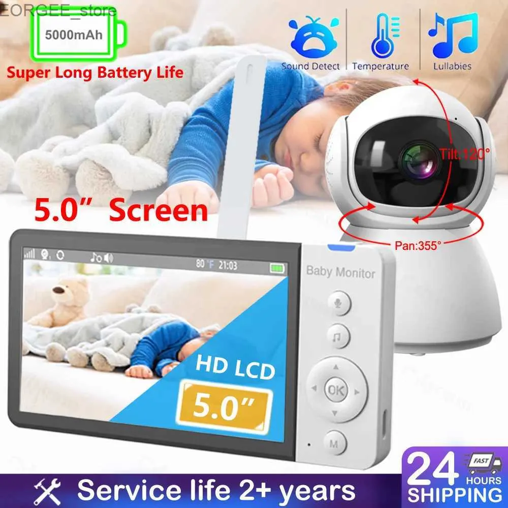 كاميرات CCTV أخرى 5.0 بوصة لاسلكية فيديو شاشة Baby Monitor 5000mAh بطارية مع مربية PTZ كاميرا ذات اتجاهين Vox Vox Lullaby SD TF Record Y240403