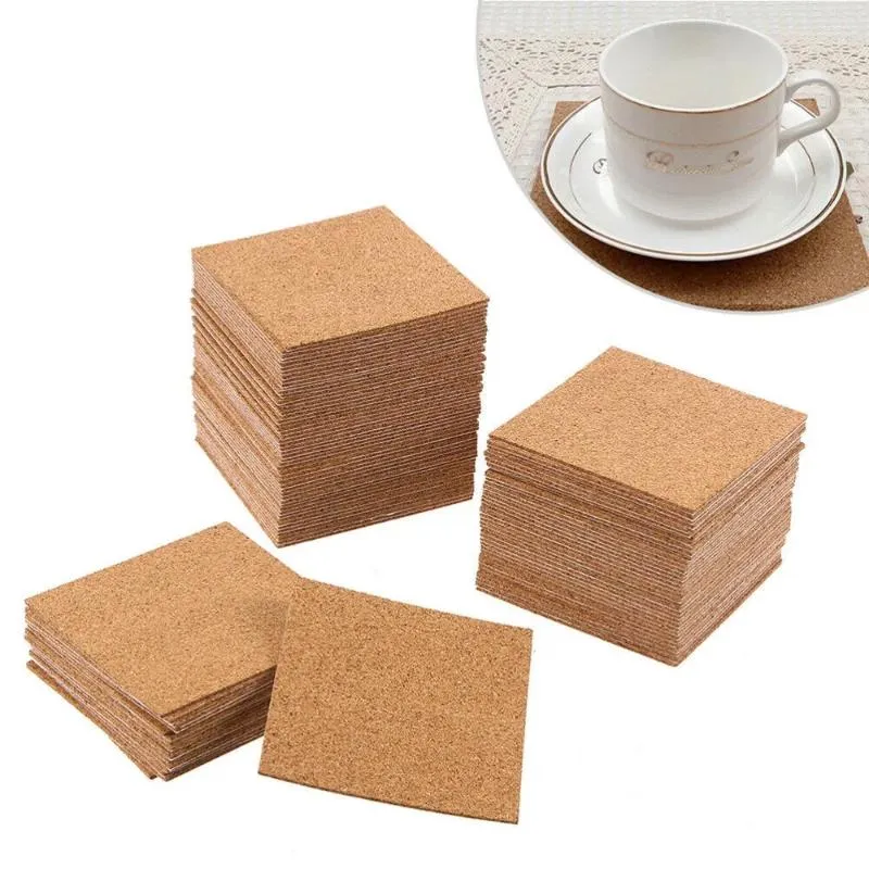 Table Mats 20Pcs Coasters Square Cork Mat Self-adhesive DIY Backing Sheet For Home Bar Office School 100x100x1mm Decoration Parts