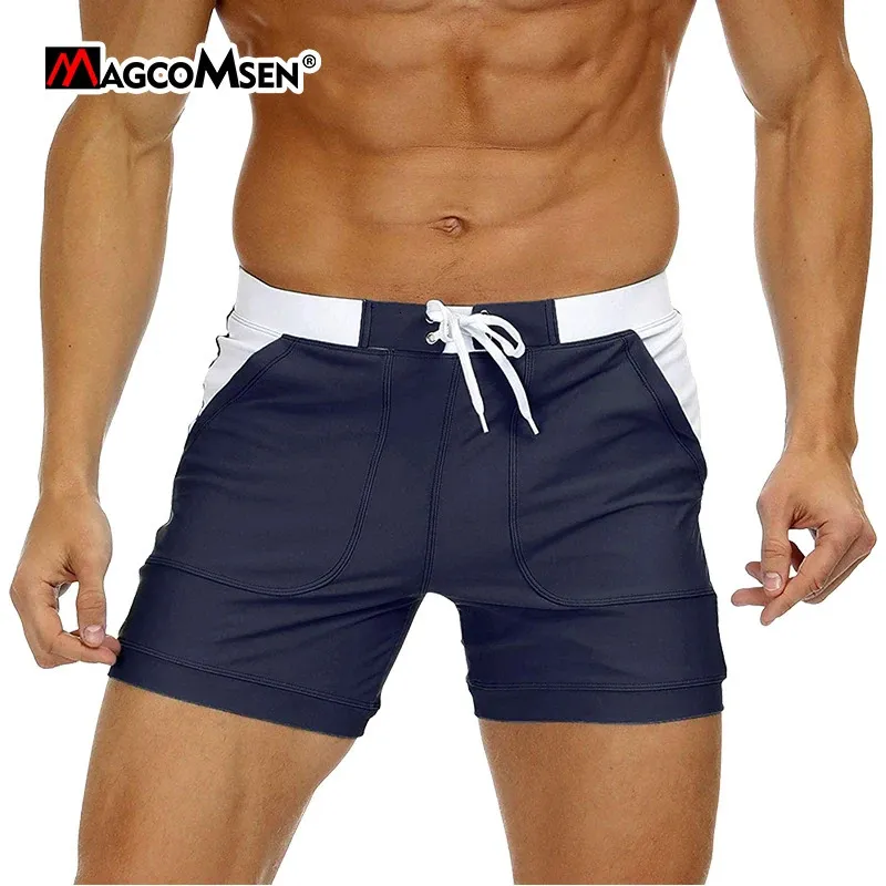 Magcomsen Heren Swimwear Shorts Summer Snel droge zwembroek Surfbord Shorts Boxer Briefs Swimsuit Swimsuit Beach Sunbathing Shorts 240402