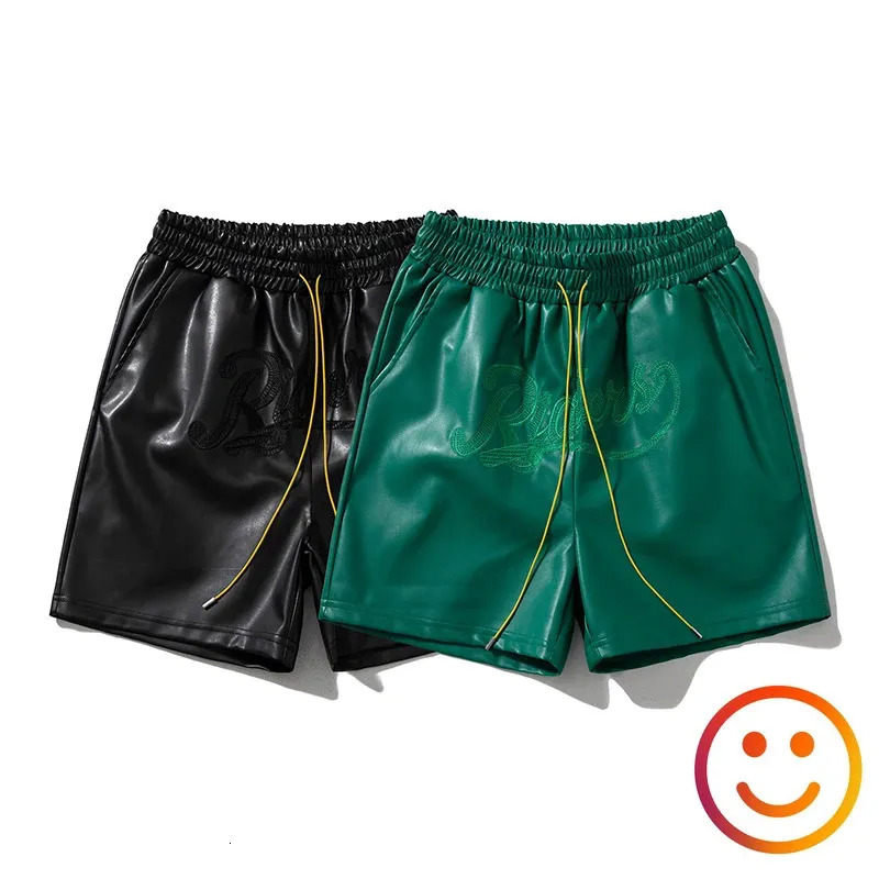 Leather Black Red Green Borad Shorts Pockets 2024 Summer Men Women High Quality Yellow Drawstring Beach Shortpant Breeches 240320