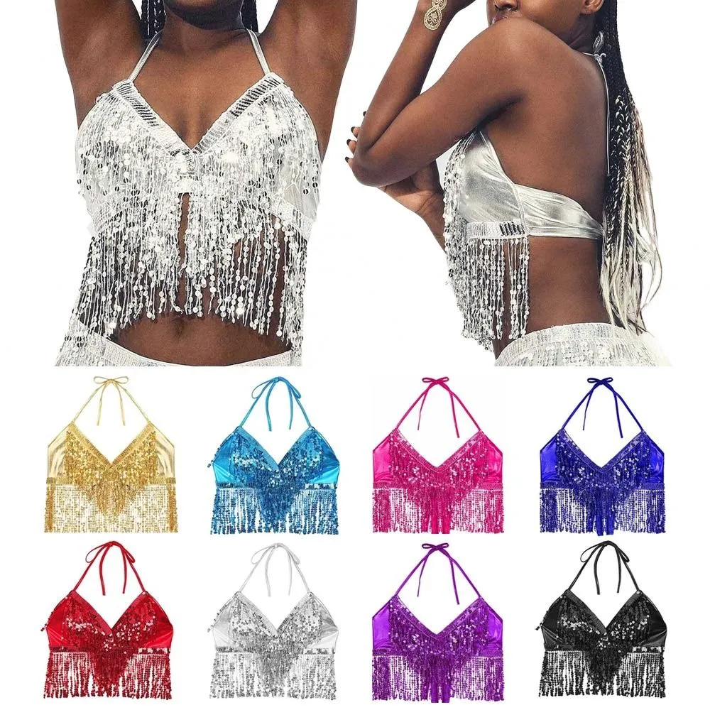 TASSEL BELLY DANS BH Women Sequin Fringe Top Nightclub Performance Halter Bra Dane Wear Show Costumes For Thailand/India/Arab