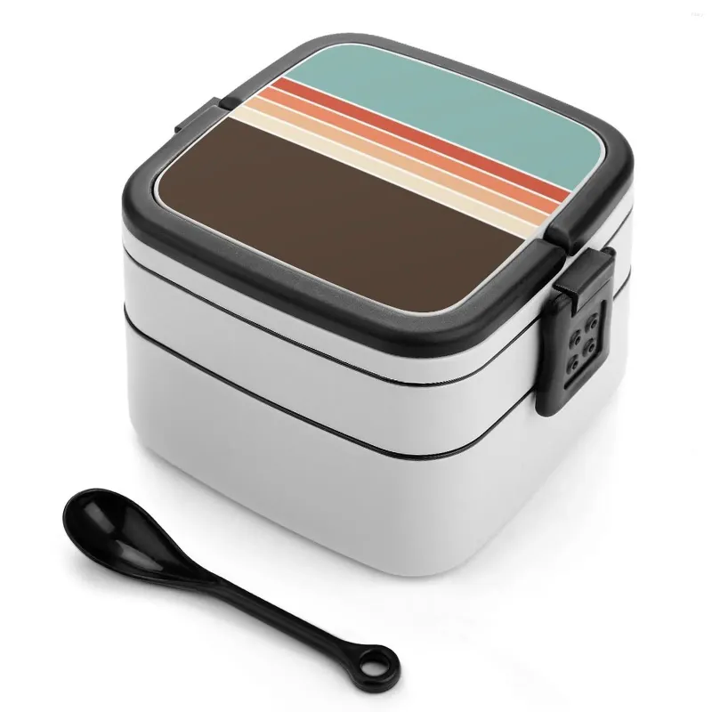 Servis 70 -talets vintage retro ränder dubbla lager bento box lunch sallad 70 s sport minimal