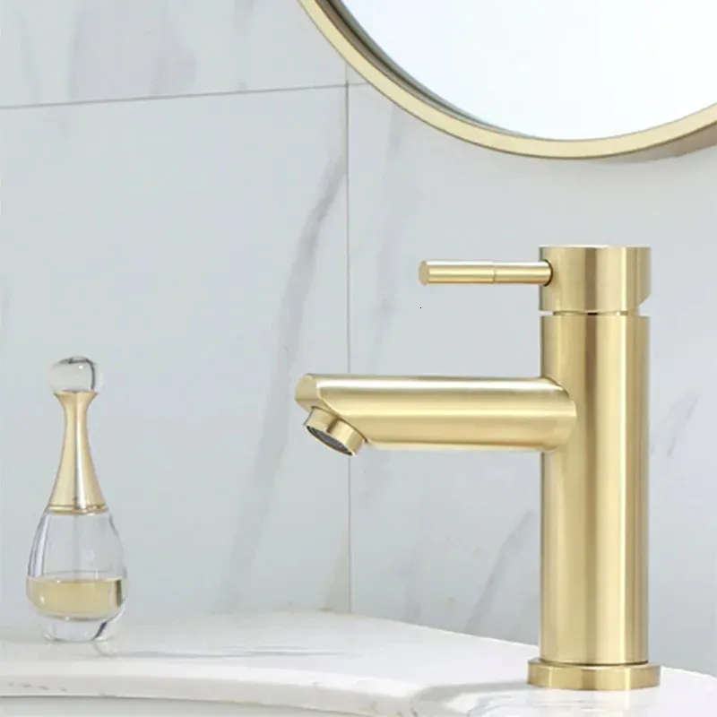 Stainless Steel Basin Faucet Brushed Golden Bathroom Washbasin Cold and Torneira Bica Alta Banheiro 240325