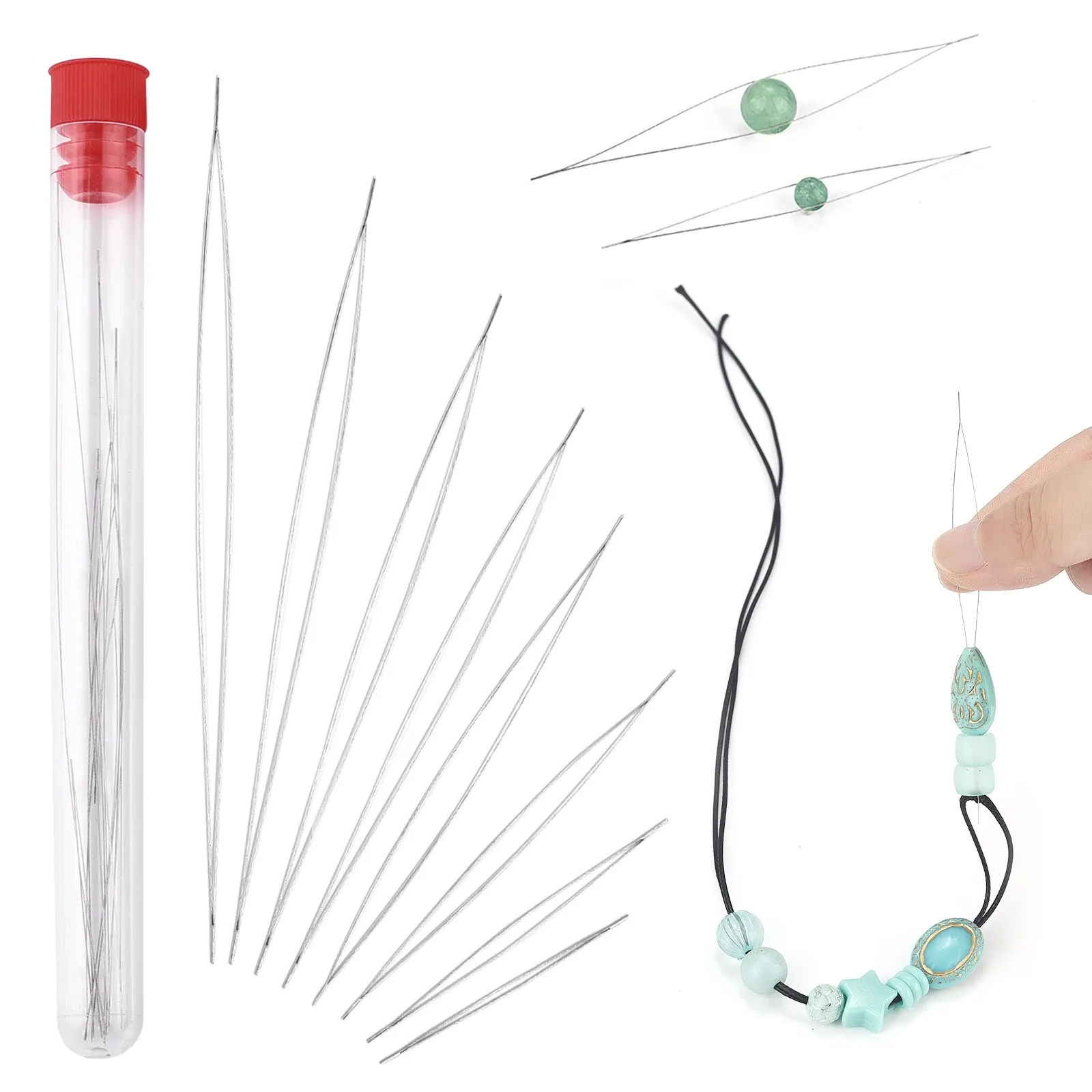 DQFAQYY 10-Piece Beading Needles Set - Big Eye Collapsible Seed Bead Needles, 5 Sizes, With Storage Bottle