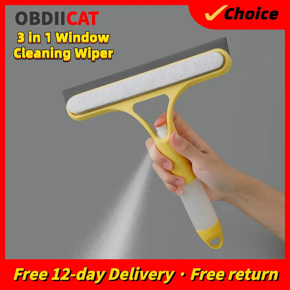 3 In 1 Window Cleaning Scraper, 2025 New Squeegee For Shower Glass Spray Function Glass Doors Windows Glass Mirrors Scraper Brush All Purpose Window Cleaner
