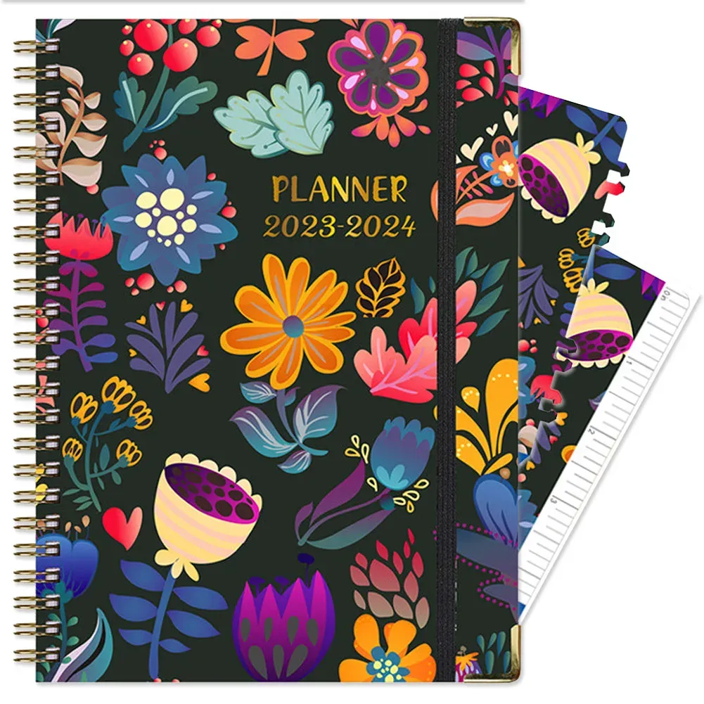 Notebooks 2024 A5 Planner Weekly Maandelijks vanaf januari 2024 december 2024, met tabbladen, binnenzak, elastische sluiting, Twinwire Binding