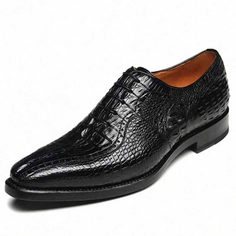 ドレスシューズMeixigelei Crocodile Leather Menラウンドヘッドレースアップ摩耗ビジネス男性フォーマルT4am＃