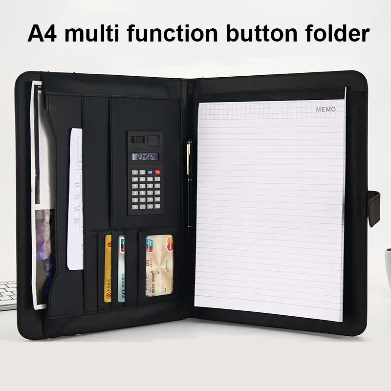 Pędzle A4 Skórzany folder wielofunkcyjny dokument biznesowy PU Folder sprzedaży materiały biurowe Organizator Kalkulator biurowy