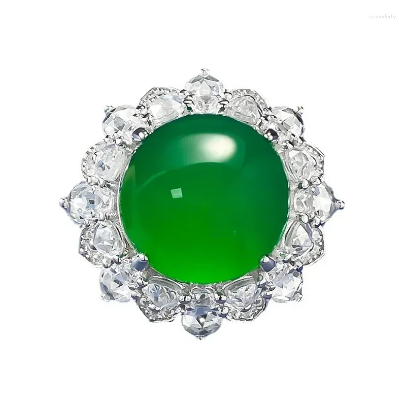 Clusterringen Spring Qiaoer Vintage 925 Sterling Silver Round Cut 12mm Jade High Carbon Diamond edelsteen ring voor vrouwen fijne sieraden