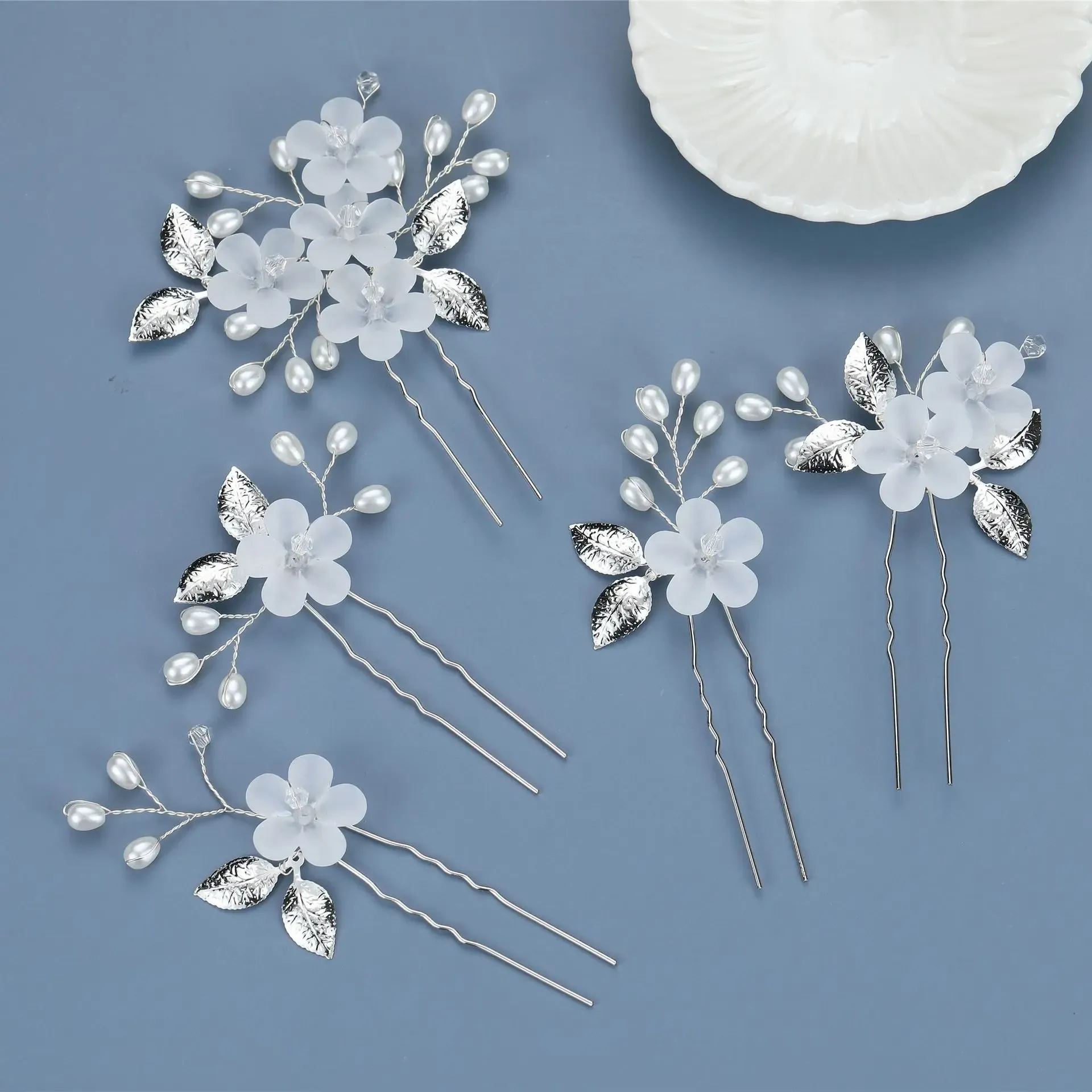 Crystal Pearl Flower Hair Clips Elegant Bridal Wedding Hair 