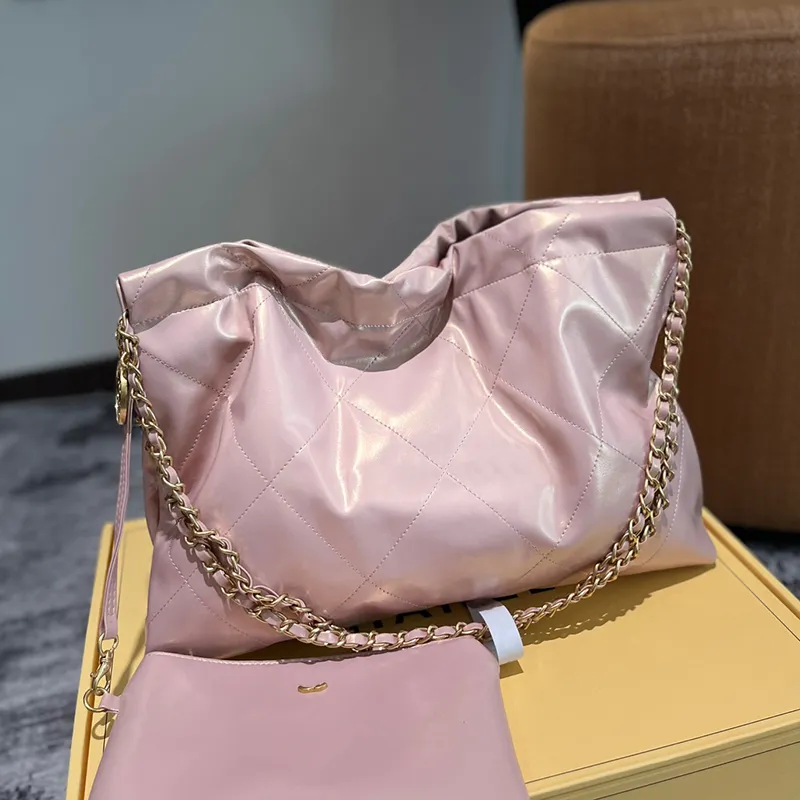 Classic 22 Bag Medium Designer Crossbody Tote Luxury Diamond Pattern Double Letter Gold Coin Clutch Shoulder Genuine Leather Large Capacity Pink Handbag