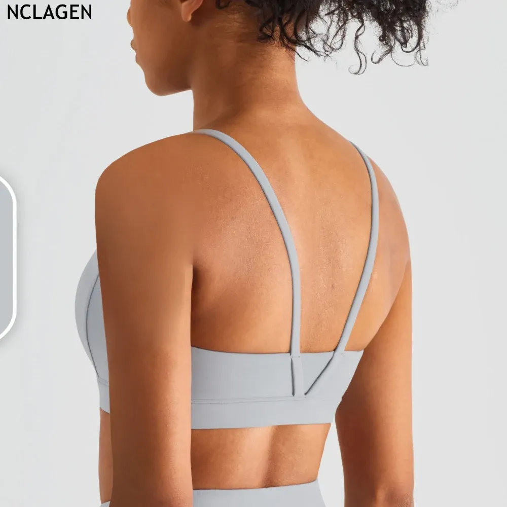 BRAS NCLAGEN 2022 NY YOGA BH -träningskvinnor Sports Underwear Gym Running Push Up Clothing NakedFeel Crop Tops Active Wear Halter