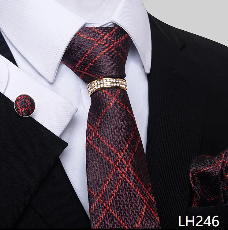Mens Designer Ties Silk Woven Necktie Set: Navy Plaid Tie, Cufflinks, And Tie Clip In Gift Box Perfect For Him From Ddmyhome, $54.42