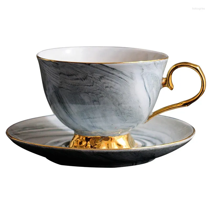 Cups Saucer Grey Pink Blue Marmoring Gold Lack Edge Kaffeetasse und Untertassen Set Sweet Home Office Geschenk Milch Drikware Cup7