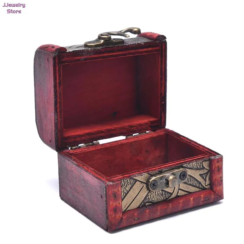 1x Antique Mini Wood Treasure Chest Storage Box Jewelry Organizer Box ...