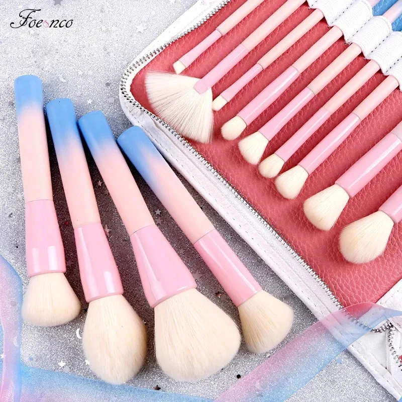 14Pcsset Gradient Handle Makeup Brushes Soft Synthetic Hair Foundation Power Brush Set Facial Make Up Tools Cosmetic 240403