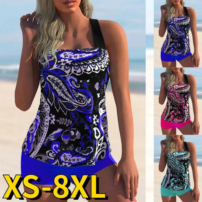 Frauen Badebekleidung 2024 Sommer Ladies Sexy Tankini zweiteiliger Badeanzug Hochtülendesign Druckstrandbekleidung