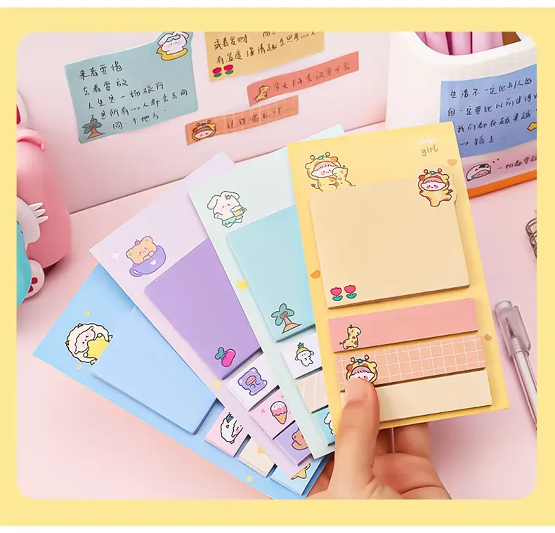 Kawaii Animal Paper Sticky Notes - 1 Pack of Cute Creative Notepad Memo ...