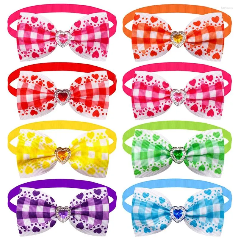 Appareils pour chiens 10pcs Bowties à carreaux printaniers Chat Cat coloré Collier réglable Diomand pour petits accessoires de toilettage