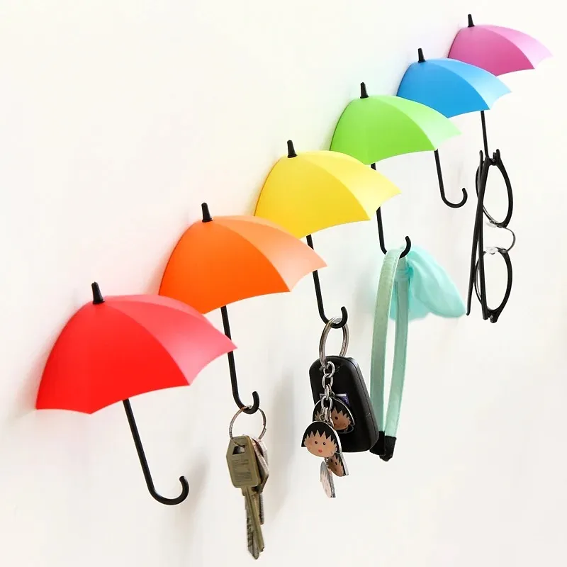 Paraplyform vidhäftande klistermärke vägg krok kreativ hängare söt väska nyckelhållare bröllop badrum kök jul hem dekoration