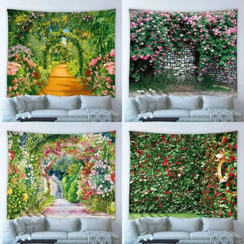 Tapestries Garden Park Scenery Tapestry Country Vine Flowers Green Plant Leaves Nature Pography Wall Hanging Living Room Bedroom Decor