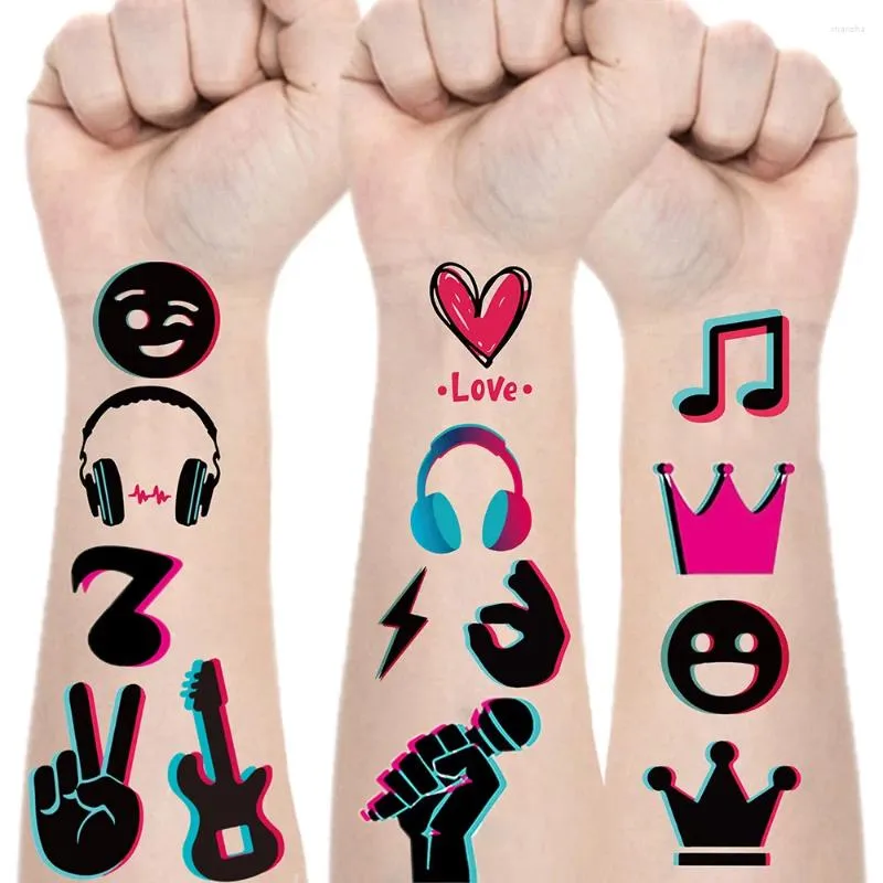 Party Decoration 10 Sheets Music Temporary Tattoos Stickers Mixed Style Hand Wrist Body Art Boy Girl Birthday Gift Disco Decor Favors