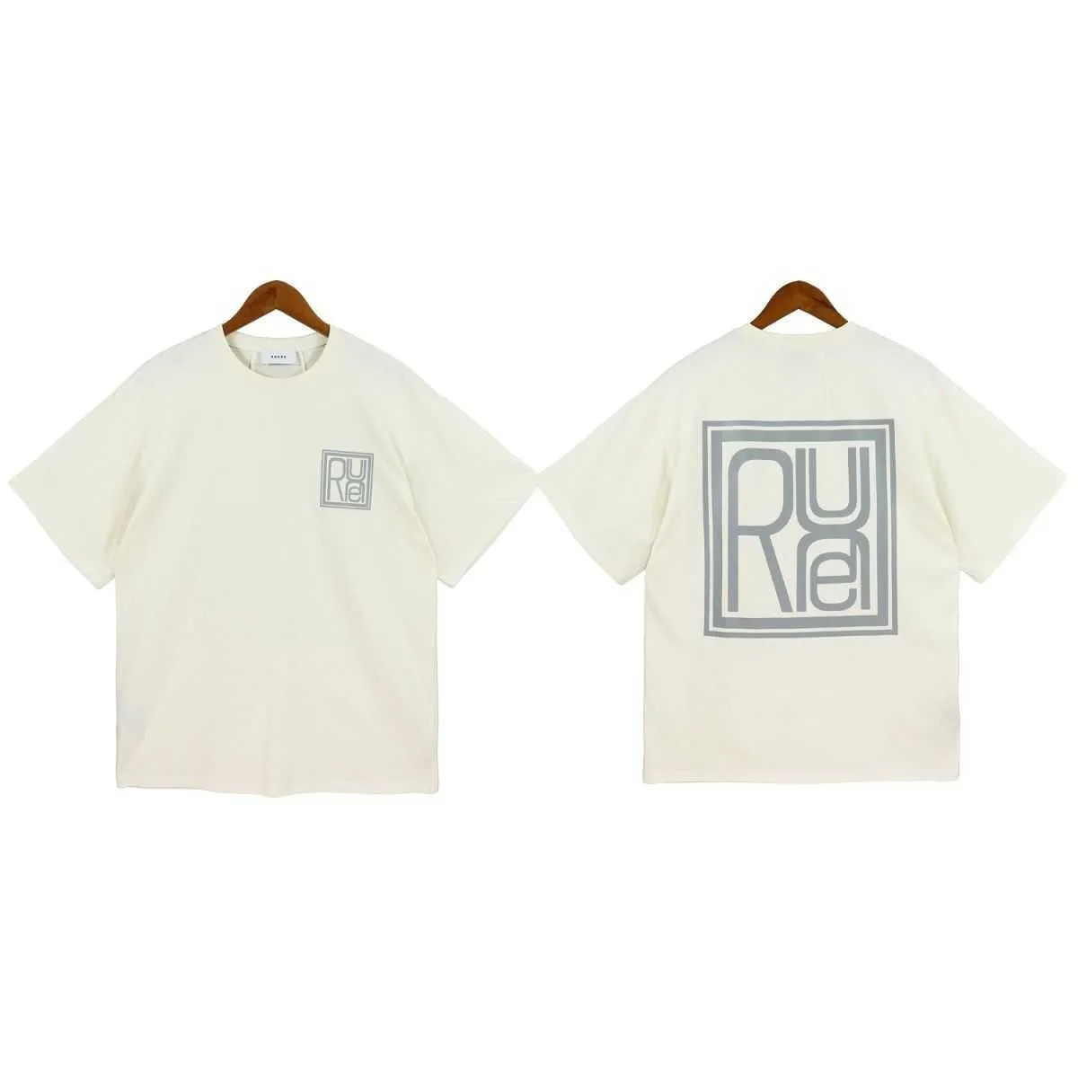 Tik tok influenceur même marque de créateur pur coton été américain nouveau produit rhude hommes imprimé rond coude noir blanc t-shirt à manches courtes