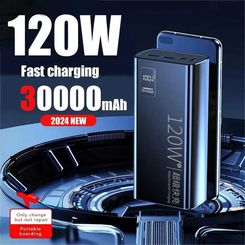 Banks électriques de téléphone portable 30000mAh Banque d'alimentation de chargement super rapide 120 W Capacité élevée suffisante pour iPhone Huawei Portable Battery Charger 2443
