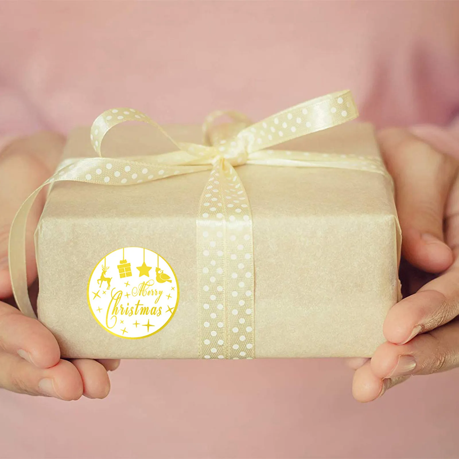 500Pcs/Roll Round Clear Merry Christmas Stickers Thank You Card Package Gold Foil Label Sealing Stickers New Year Party Supplies