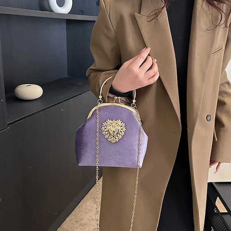 Velvet handtas vrouwen S 2024 Nieuwe ketting enkele schouder Crossbody tas clip mondschaal zakken 240403