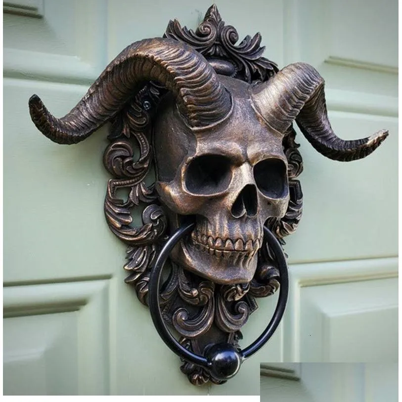 Dekoracyjne obiekty figurki żywica punkowa szatan sokl owca głowa posąg posągi na ścianę dekoracja drzwi domowe kolumna wnętrze obiekt dhjdd