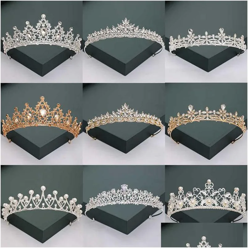 Tiaras Oro Sier Color and Crowns for Wedding Bride Party Crystal Pearls Diadems Rhinestone Ornamenti Accessori di moda Drop Dhwbx