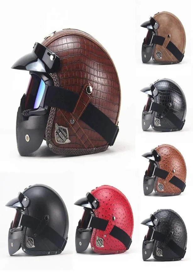 Vintage Style PU Leather Helmets 34 Motorcycle Bike Helmet Open Face Goggle Mask4329832