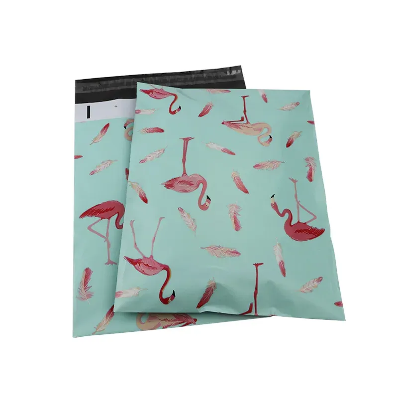 Kuvert 100 st 25,5x33cm 10x13 tum blå flamingo mönster poly mailers självstylad plasthöljesväska / snögubbe mönster presentpåsar