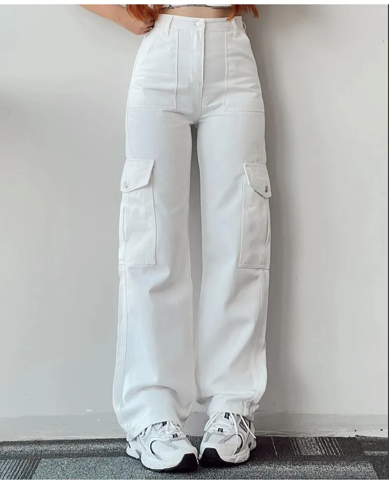 MINzYI Pantalones Para Mujer, Cintura Alta, Pierna Recta, Pantalones De Lápiz, Ajustados, Cómodos, Pantalones De Trabajo De Negocios Con Bolsillos, Blanco